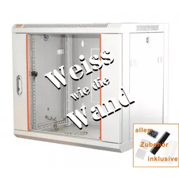IT-BUDGET 19 colių tinklo spintelė SWA - 12U - 570x600 mm - stiklinės durelės - nuimami šonai - montavimas ant sienos/grindų - priedų rinkinys - gryna balta (90ITB19WS1266GW)