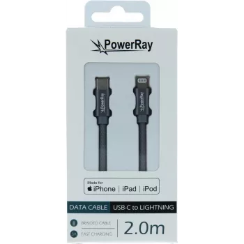 PowerRay USB-C į Lightning MFi pintas kabelis 2m, pilkas PR-DCCL200TGY