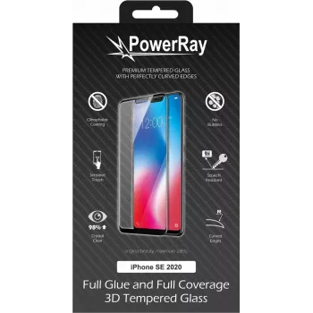 PowerRay Ultra Durable 3D Full Glue stiklo ekrano apsauga iPhone SE (2020), juoda, blister PR-3DFGIPHSE20BL