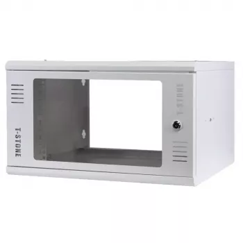 IT-BUDGET 19 inch sieninis spintelė T-STONE, 6U, 450 mm gylis, stiklinės durelės, rakinama, balta (90ITBTSWV6545GW)