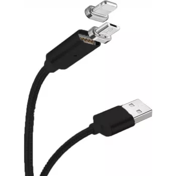 CYOO magnetinis USB įkrovimo ir duomenų kabelis - 2-in-1 Micro USB ir Lightning į USB - 1m - juodas
