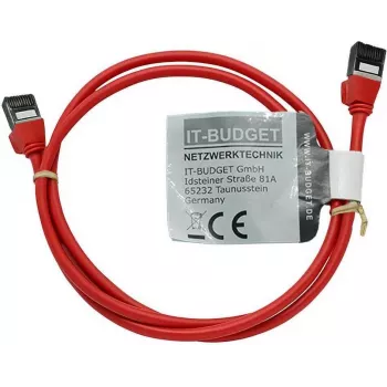 IT-BUDGET Cat.8.1 plonas Ethernet tinklo kabelis, S/FTP, 40 Gbps, 2000 MHz, LSZH, PoE+, raudonas, 1 m 90ITBSLIM81PK1R