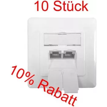 IT-BUDGET SPAR-PACK: 10 vnt. Cat.6A duomenų lizdai, 2 x RJ45 prievadai, ekranuoti, horizontalus kabelio įvedimas, palaiko PoE+, balti (ZAA90ITBDDSW)