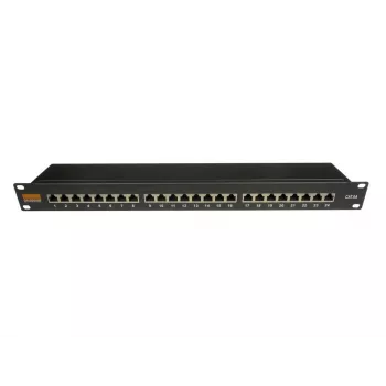 IT-BUDGET 19 inch Cat.6A ekranuotas 24 prievadų patch panelis, trumpo gylio, palaikantis PoE+, 1U, juodas 90ITBPP6A1S