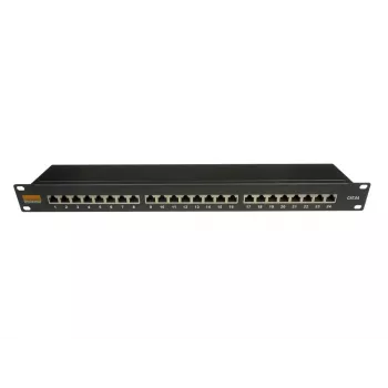 IT-BUDGET 19 inch Cat.6A ekranuotas 24 prievadų patch panelis, trumpo gylio, palaikantis PoE+, 1U, juodas 90ITBPP6A1S