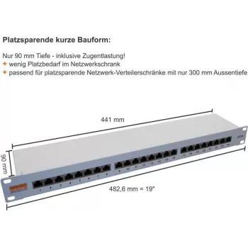 IT-BUDGET 19 inch Patch Panel Profi S - Trumpo gylio - Ekranuotas - Cat.6A - 24 prievadų - Palaiiko PoE+ - 1U - Šviesiai pilkas (90ITBPP6A1G)