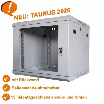 IT-BUDGET 19 colių tinklo spintelė TAUNUS - 12U, 450 mm gylio, rakinamos stiklo durelės, šviesiai pilka (90ITB191245GG)