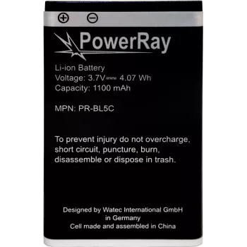 PowerRay baterija PR-BL5C, skirta Nokia E50, N70, N91, 6600, 1100 mAh, biri