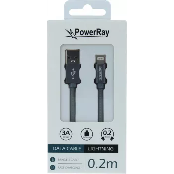 PowerRay USB į Lightning duomenų kabelis 0,2 m, tekstilinis, pilkas PR-DCUL020TGY