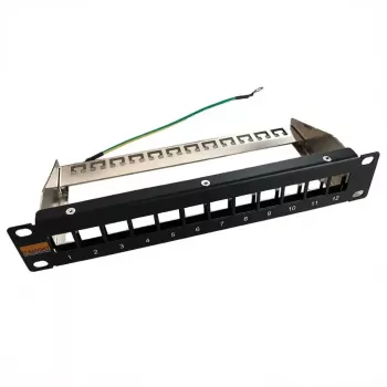 IT-BUDGET 10 inch tuščias patch panelis Keystone moduliams - 12 portų - Ekranuotas - 1U - Neįkeltas - Juodas (90ITB10MT12PS)