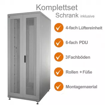 IT-BUDGET 19 inch serverinė spinta SRK komplektas 42U 800x1000mm perforuotos dvigubos durys šviesiai pilka 90ITB19SRK42810DTG