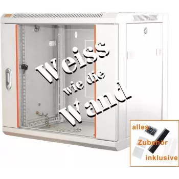 IT-BUDGET 19 inch Tinklo spintelė SWA - 12U - 570x450 mm - Stiklinės durelės - Nuimami šonai - Sieninė/grindinė montavimas - Priedų rinkinys - Pure White 90ITB19WS12645GW