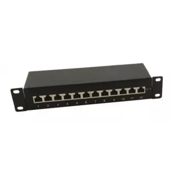 IT-BUDGET 10 colių patch panelis - ekranuotas - Cat.6A - 500MHz - 12 prievadų RJ45 - PoE+ palaikymas - 1U - juodas (90ITB10PP6AS)