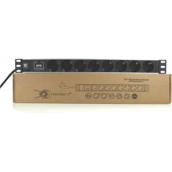 Liebernetz 19 inch Rackmount Power Strip su 8 Schuko lizdais, apsauga nuo viršįtampių, 1U, aliuminis, juodas 90LNSDL198SSP