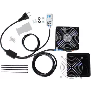 IT-BUDGET IT spintos ventiliatoriaus rinkinys su termostatu, 160 m³/h, 230 V, iš anksto sujungtas, 1 ventiliatorius 90ITBTKD180603KTHS128