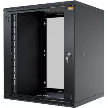 IT-BUDGET 19 inch Tinklo spintelė TAUNUS 12U, 450mm gylio, stiklinėmis durelėmis, rakinama, juoda 90ITB191245GS