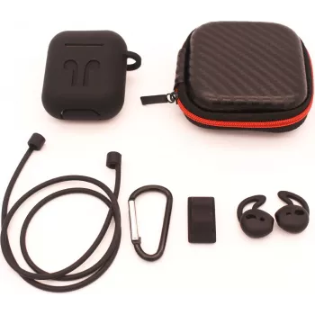 CYOO 6in1 silikoninis dangtelis su priedais - juodas - Apple AirPods dėklas (CY120795)