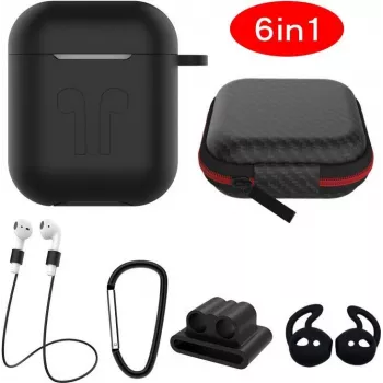 CYOO 6in1 silikoninis dangtelis su priedais - juodas - Apple AirPods dėklas (CY120795)