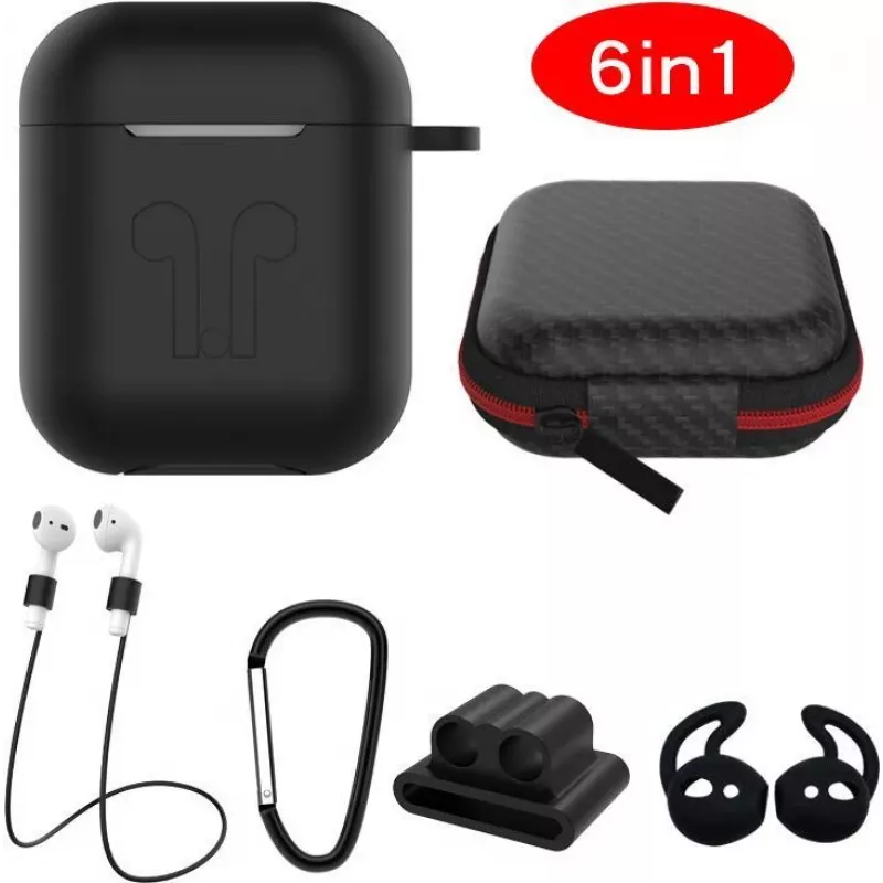 CYOO 6in1 silikoninis dangtelis su priedais - juodas - Apple AirPods dėklas (CY120795)
