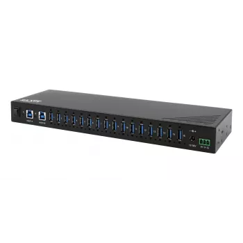 EXSYS EX-11236HMS 16 prievadų USB 3.2 Gen 1 pramoninis šakotuvas su 15KV ESD apsauga, sieniniu ir DIN bėgio tvirtinimu
