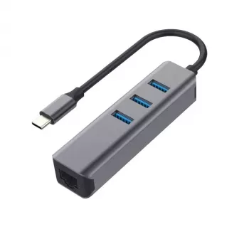 EXSYS EX-1133-N-3 USB 3.2 Gen 1 šakotuvas su 3x USB-A prievadais ir Gigabit Ethernet (USB-C)