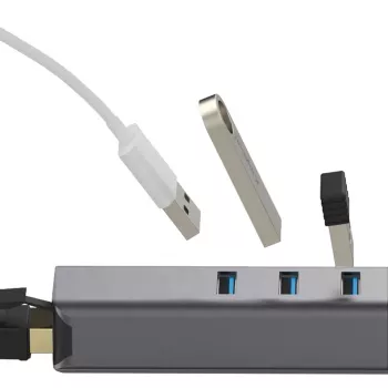 EXSYS EX-1133-N-3 USB 3.2 Gen 1 šakotuvas su 3x USB-A prievadais ir Gigabit Ethernet (USB-C)