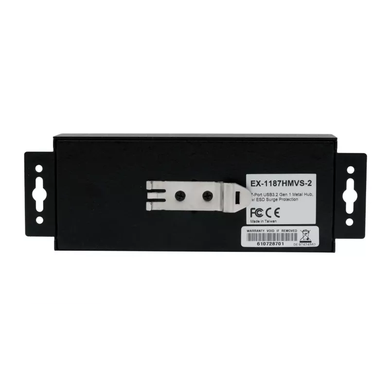 EXSYS USB 3.2 Gen1 7 prievadų pramoninis šakotuvas su DIN bėgio tvirtinimo rinkiniu ir 15kV ESD apsauga (EX-1187HMVS-2)