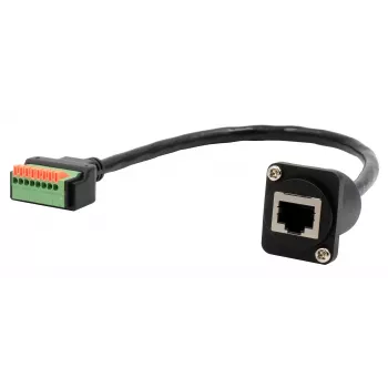 EXSYS EX-49161 D-Tipo RJ45 moteriškas į 8 kontaktų gnybtų bloką adapteris su mygtuku, CAT.5e, 20 cm