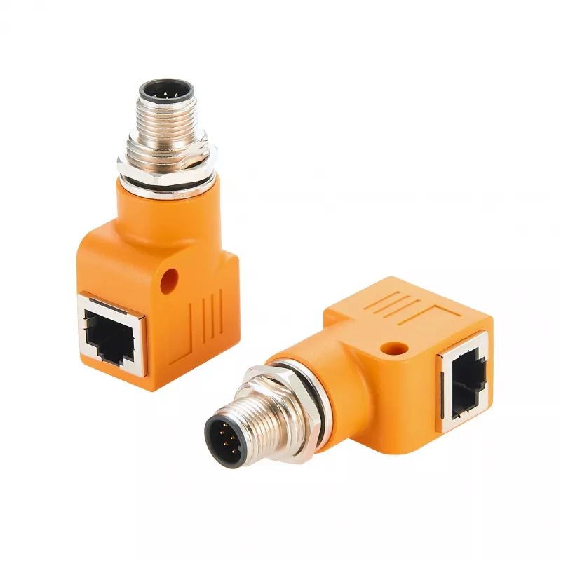 EXSYS EX-49502 M12 A-Coded 8-Pin Male to RJ45 Female 90° Industrial Ethernet Adapter