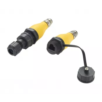 EXSYS EX-49524 pramoninis M12 D-Code 4 kontaktų vyriškas į RJ45 moterišką adapteris, IP67, Fast Ethernet
