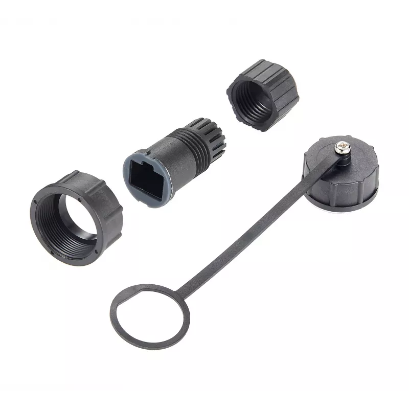 EXSYS EX-49524 pramoninis M12 D-Code 4 kontaktų vyriškas į RJ45 moterišką adapteris, IP67, Fast Ethernet