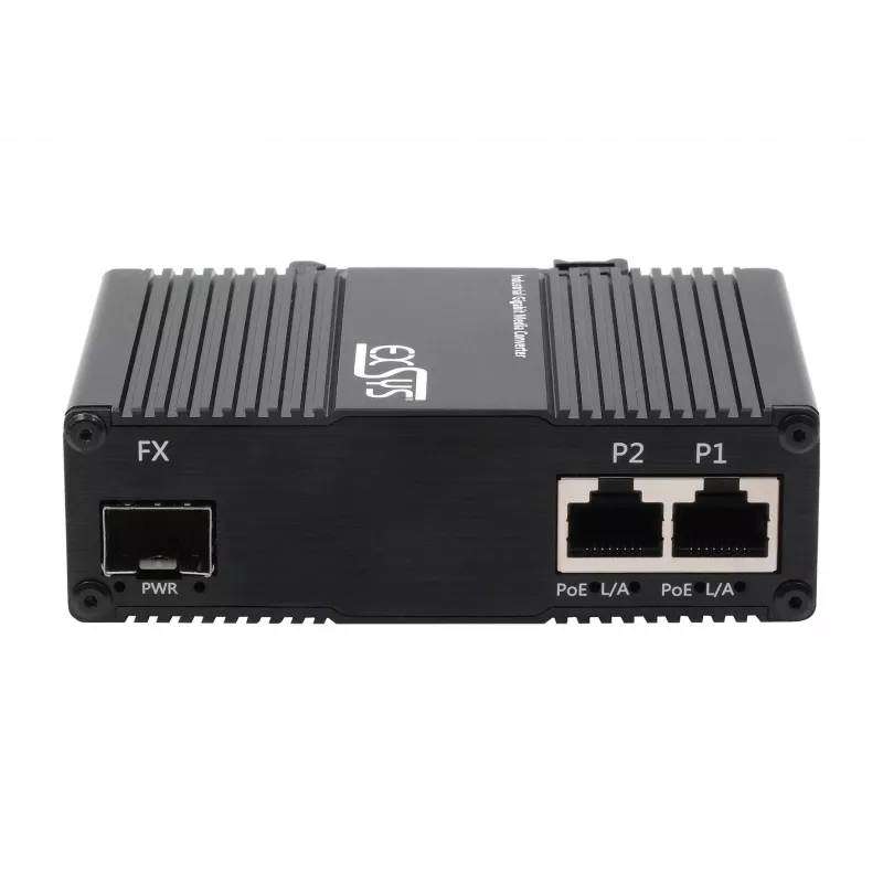 EXSYS EX-60344 2 prievadų PoE++ medijos konverteris 90W, SFP, -40°C iki +80°C