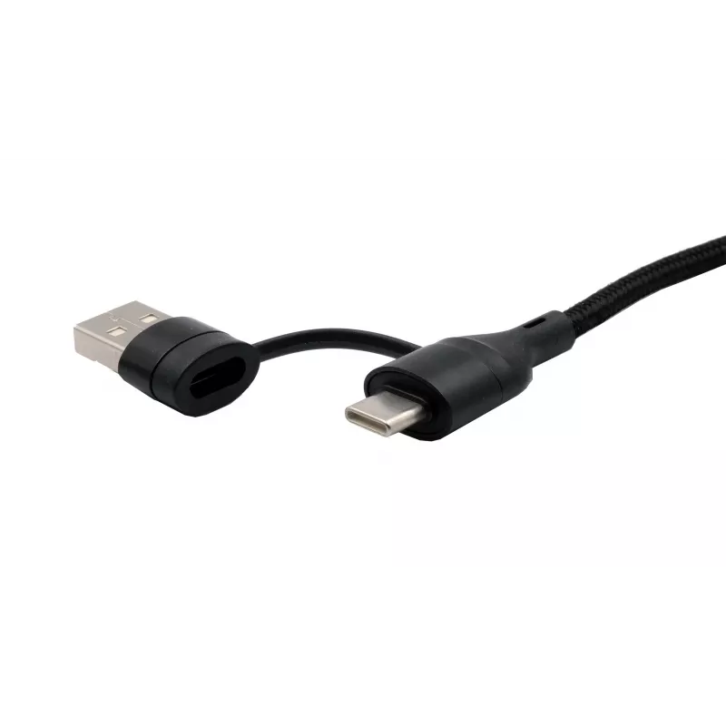 EXSYS EX-K1404 2-in-1 į 3-in-1 USB-C/A į USB-C/Micro B/Lightning nailonu pintas daugiafunkcis įkrovimo ir duomenų kabelis, 1,2 m, juodas