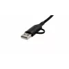 EXSYS EX-K1404 2-in-1 į 3-in-1 USB-C/A į USB-C/Micro B/Lightning nailonu pintas daugiafunkcis įkrovimo ir duomenų kabelis, 1,2 m, juodas