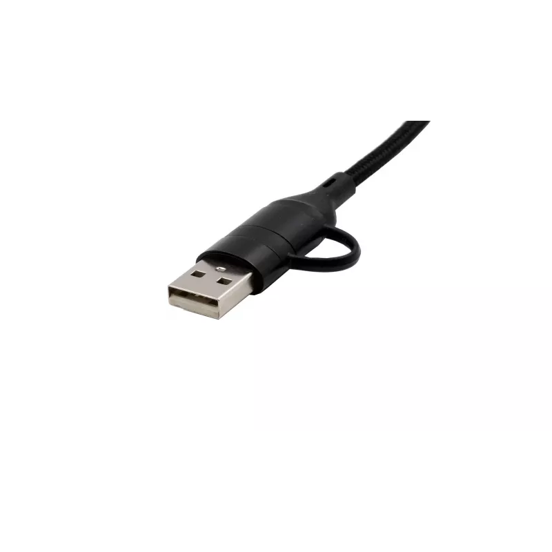 EXSYS EX-K1404 2-in-1 į 3-in-1 USB-C/A į USB-C/Micro B/Lightning nailonu pintas daugiafunkcis įkrovimo ir duomenų kabelis, 1,2 m, juodas