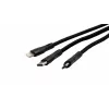 EXSYS EX-K1404 2-in-1 į 3-in-1 USB-C/A į USB-C/Micro B/Lightning nailonu pintas daugiafunkcis įkrovimo ir duomenų kabelis, 1,2 m, juodas