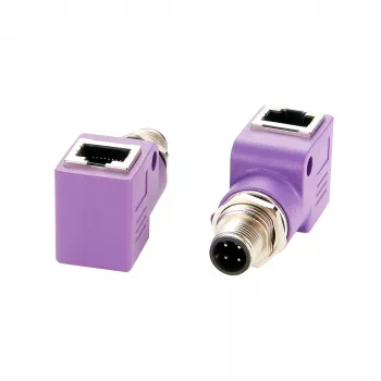 EXSYS EX-49522 M12 D-Code 4-pin vyriškas į RJ45 moteriškas 90° kampu industrinis Ethernet adapteris