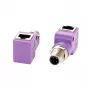 EXSYS EX-49522 M12 D-Code 4-pin vyriškas į RJ45 moteriškas 90° kampu industrinis Ethernet adapteris