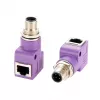 EXSYS EX-49522 M12 D-Code 4-pin vyriškas į RJ45 moteriškas 90° kampu industrinis Ethernet adapteris