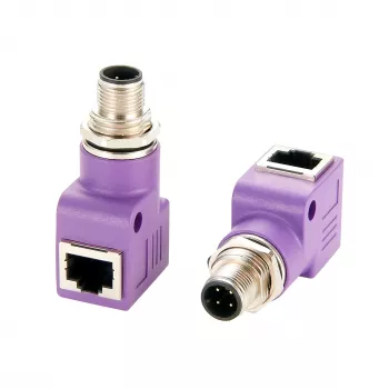 EXSYS EX-49522 M12 D-Code 4-pin vyriškas į RJ45 moteriškas 90° kampu industrinis Ethernet adapteris