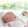 Kidsme kūdikių maitinimo šaukštai, 2 vnt., akvamarino spalvos, maistui skirto silikono, 4 mėn.+