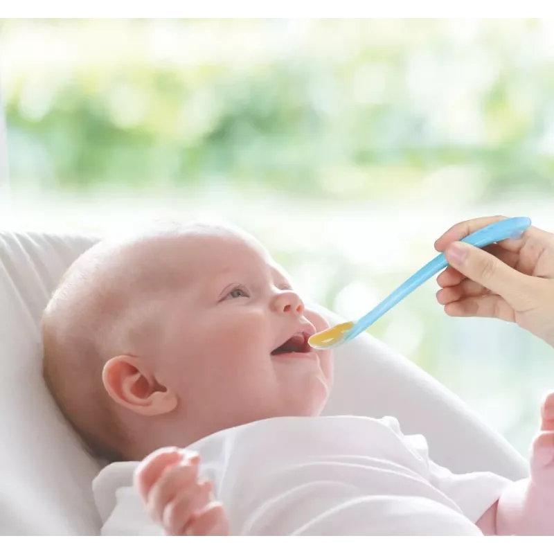 Kidsme kūdikių maitinimo šaukštai, 2 vnt., akvamarino spalvos, maistui skirto silikono, 4 mėn.+