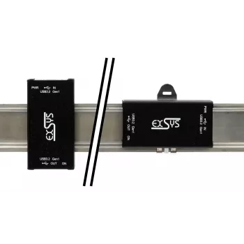EXSYS EX-1502HMVS Industrial 1-Port USB-C 3.2 Gen 1 į USB-A adapteris su 15KV ESD apsauga nuo viršįtampių, DIN-bėgio tvirtinimas, 9-48V DC