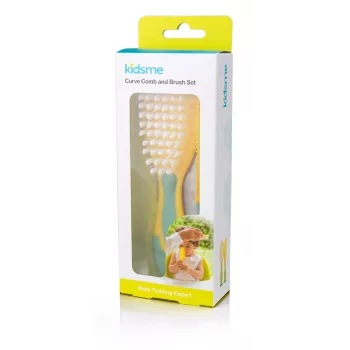 Kidsme kūdikio plaukų šepetėlio ir šukų rinkinys – minkšti šereliai, be BPA, ergonomiškas, baltas/pilkas