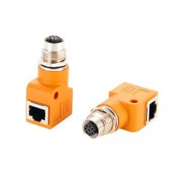 EXSYS M12 A-Coded 8-Pin Female to RJ45 Female 90° Adapter EX-49503