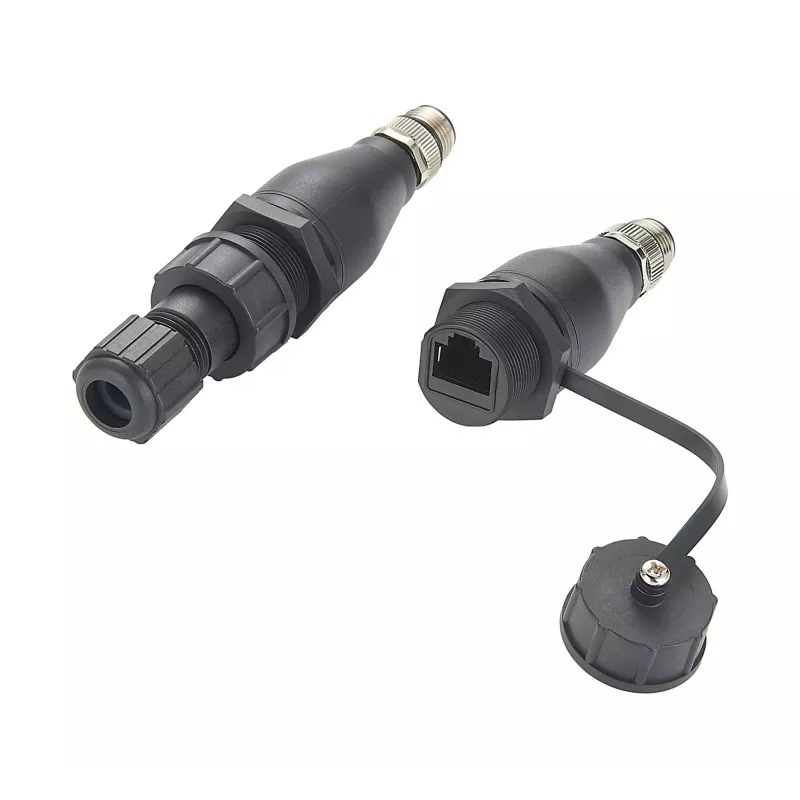 EXSYS EX-49504 M12 A-Code 8-Pin vyriškas į RJ45 moteriškas pramoninis Ethernet adapteris, IP67