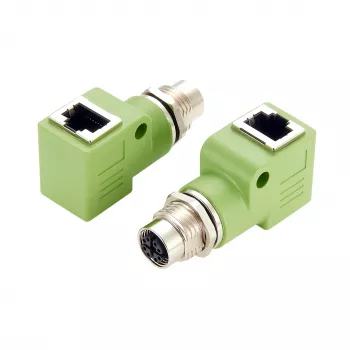 EXSYS EX-49543 M12 X-Coded 8-pin moteriškas į RJ45 moterišką 90° adapteris, 10GbE, IP67