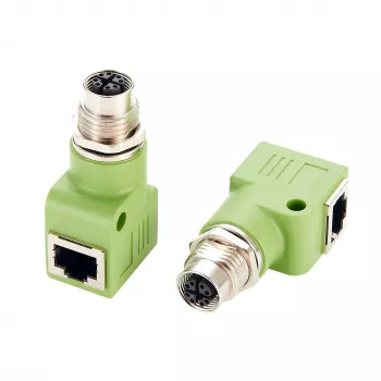 EXSYS EX-49543 M12 X-Coded 8-pin moteriškas į RJ45 moterišką 90° adapteris, 10GbE, IP67