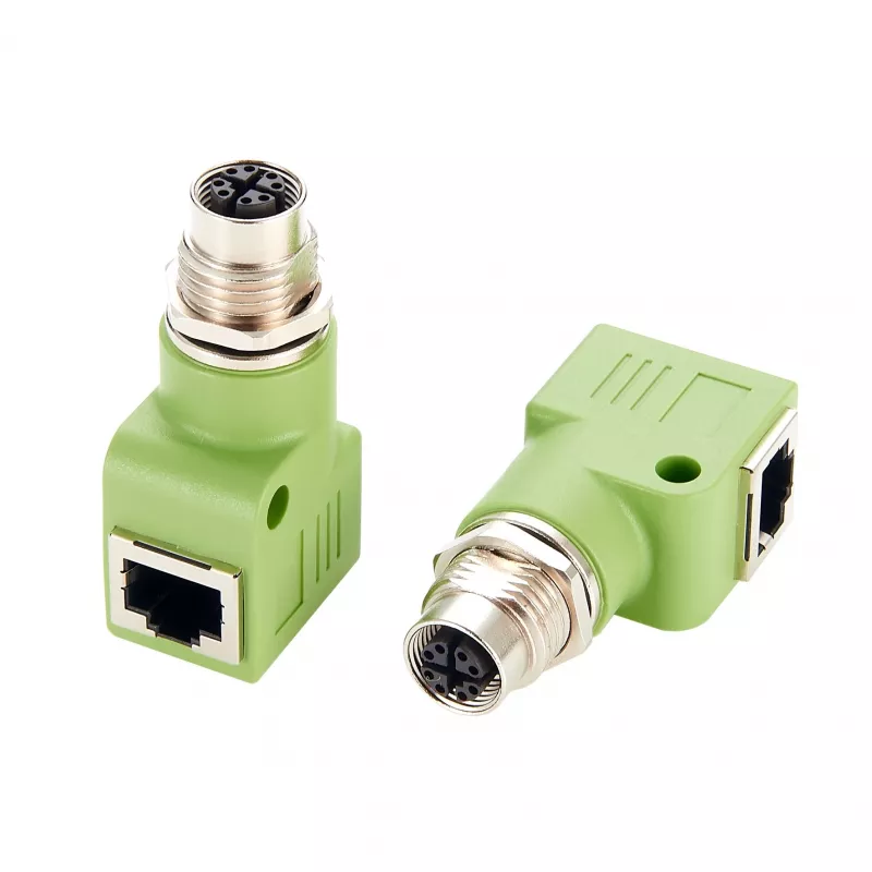 EXSYS EX-49543 M12 X-Coded 8-pin moteriškas į RJ45 moterišką 90° adapteris, 10GbE, IP67