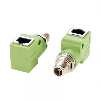 EXSYS M12 X-Coded 8-Pin vyriškas į RJ45 moteriškas 90° pramoninis Ethernet adapteris, 10Gbps, IP67, ekranuotas EX-49542